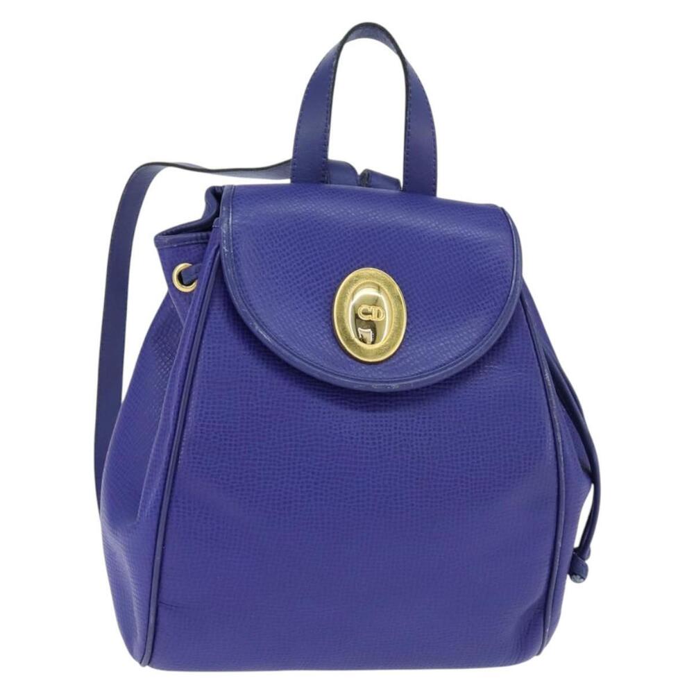 Christian Dior Backpack Leather Blue Gold Auth 150068